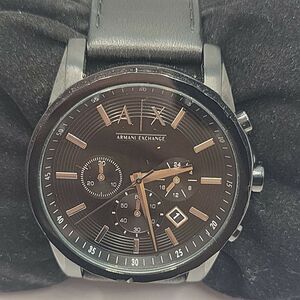 Armani Exchange AX2098 Men's Black Leather Analog Dial Quartz Wrist Watch BC471